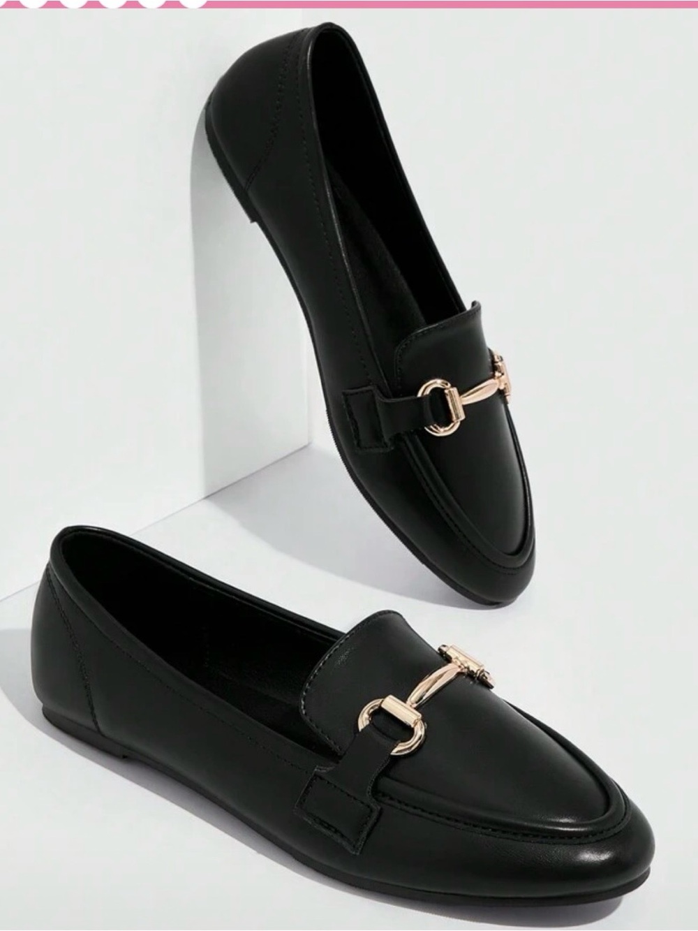 Women’s Black Leather Loafers with Gold Bit Accent